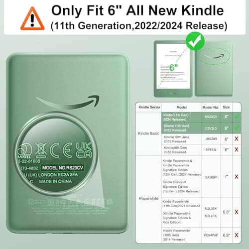 MoKo Case for 6" All-New Kindle (11th Generation-2024/2022 Release), Lightweight Shell Cover with Hand Strap Auto Wake/Sleep for Kindle 11th Generation 2024 e-Reader, Agave Green