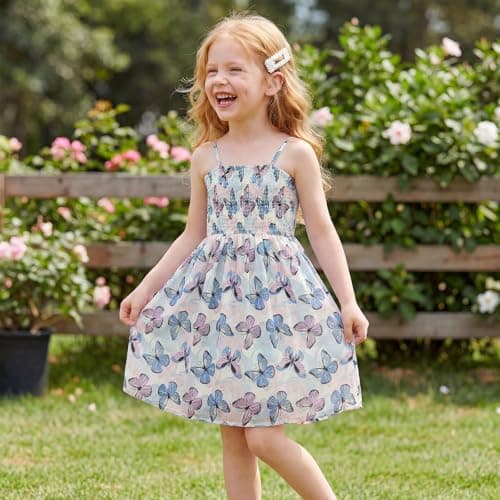 JiAmy Girl Dress and Cardigan 2Pcs Sets Toddler Summer Sleeveless Butterfly Floral Print A-line Dresses with Long Sleeve Coat Kids Casual Clothes for Girls 9-10 Years Purple — view 5