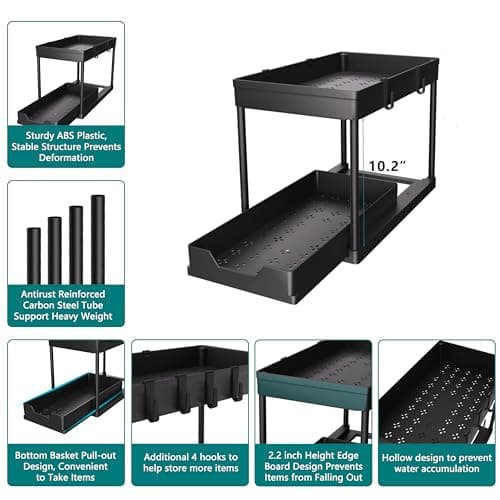 DEKAVA Under Sink Organizer 2 Pack, Bathroom Cabinet Organizer, 2 Tier Sliding Cabinet Basket Organizer Drawer, Multi-Purpose Bath Collection Baskets for Bathroom (Black) — view 5