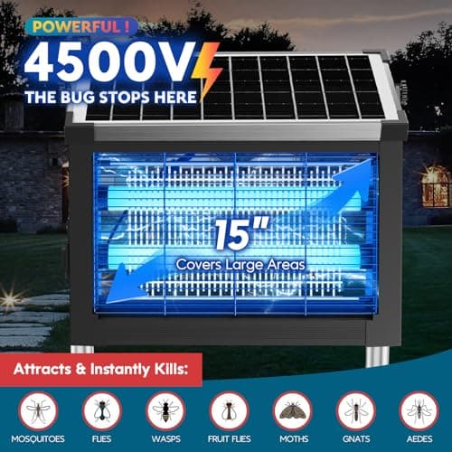 Solar Bug Zapper Outdoor, PhatroyYee Mosquito Zapper 4500V, Waterproof Portable Fly Zapper, Rechargeable Electric Mosquito Killer, Cordless Fly Insect Mosquitos Trap for Patio Yard Home Garden Camping — view 3