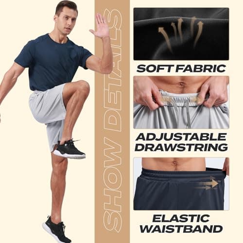 BOOJO 5 Pack Athletic Gym Mens Shorts - Workout Black Quick Dry Basketball Shorts with Pockets for Running Casual Activewear — view 2