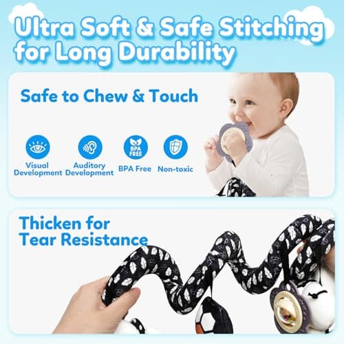 GKDOMS Baby Carseat Toy Black & White Rattle Spiral Hanging Activity Stroller Toy for Newborns Boys and Girls - Bear — view 5