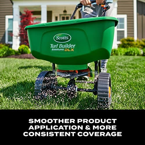 Scotts Turf Builder EdgeGuard DLX Broadcast Spreader for Seed, Fertilizer, Salt, Ice Melt, Holds up to 15,000 sq.ft. Product, Green — view 3