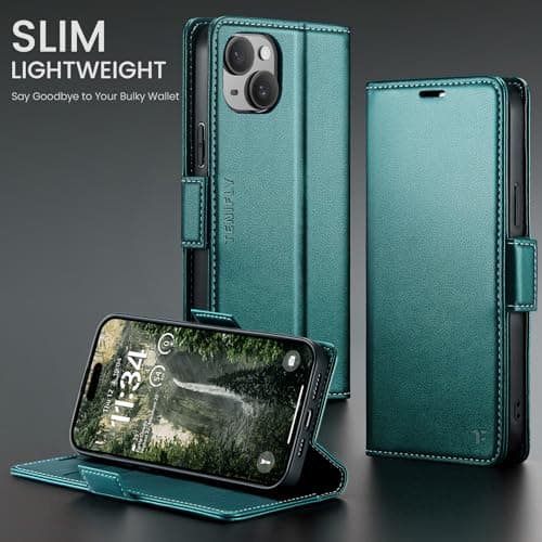 Tenifly for iPhone 13 Case Wallet with RFID Blocking Card Holder, PU Leather Kickstand Protective Flip Phone Cover Fit for iPhone 13 6.1", Bluish Green — view 8