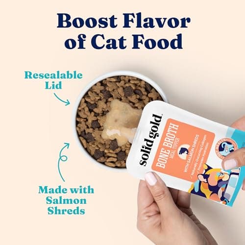 Solid Gold Bone Broth Cat Food Topper - Limited Ingredient Lickable Cat Broth Pouches w/Salmon Protein Shreds & Collagen for Hydration & Gut Support - Easy to Serve Gravy for Cats Meal Topper - 12ct — view 4