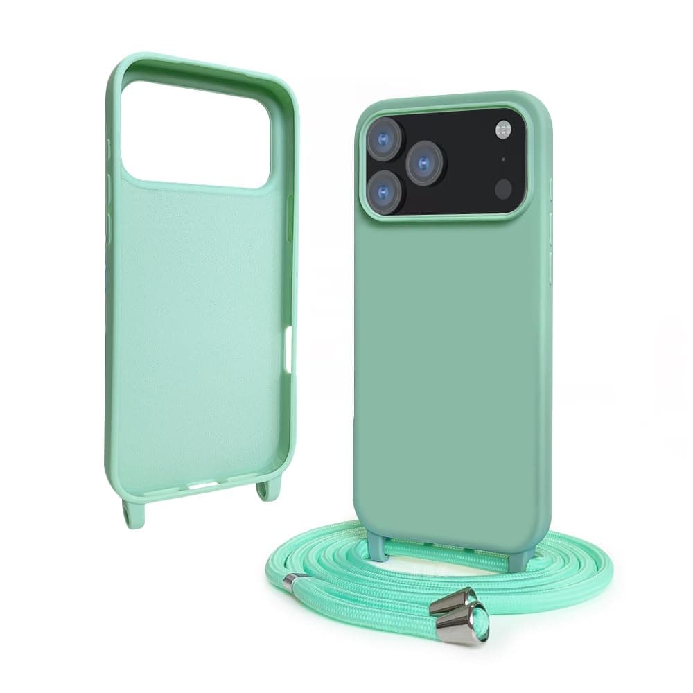 Funda Compatible con iPhone 17 Pro MAX(6.9"),Ajustable Collar Correa de Cuello Cordón Cuerda Carcasa TPU Bumper Silicona Skin Caso para iPhone 17 Pro MAX(6.9")-Verde — view 2