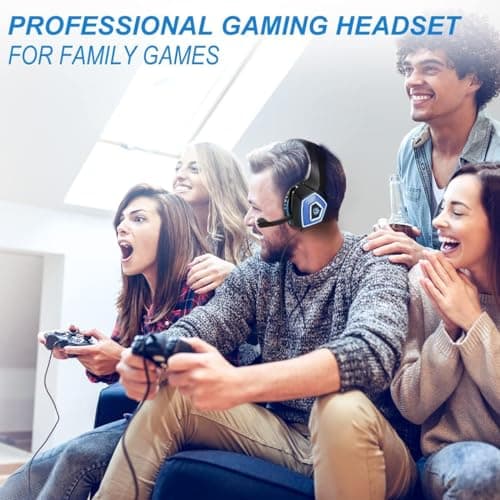 Gaming Headset with Mic for Xbox One PS4 PC Switch Tablet Smartphone, Headphones Stereo Over Ear Bass 3.5mm Microphone Noise Canceling 7 LED Light Soft Memory Earmuffs(Free Adapter) — view 5