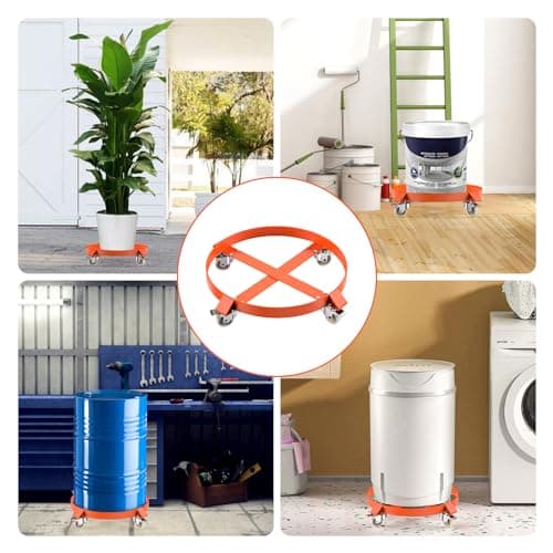GarveeTech 55 Gallon Drum Dolly, 1000 lb Capacity Heavy Duty Barrel Cart with 4 Swivel Casters (2 Locking), Steel Frame Drum Hand Truck, 1 Pack, Orange — view 5