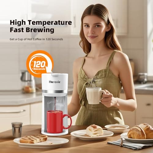 Horavie Mini Single Serve Coffee Maker for K-Cup Pod and Ground Coffee, Fast Brew One Cup Coffee Machine with Descaling Reminder and Viewing Tank, 6 to 12 oz. Brew Sizes, White