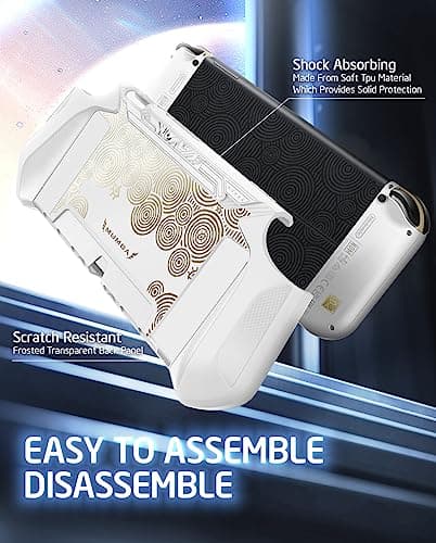 Mumba Dockable Case for Switch OLED 2021, [Blade Series] TPU Grip Protective Cover Accessories Compatible with Nintendo Switch OLED 7 Inch and Joy-Con Controller (White/Gold) — view 4