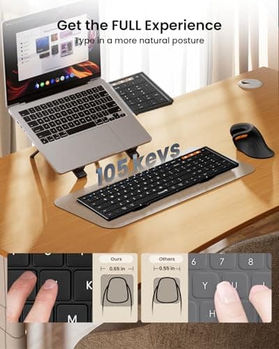 ProtoArc Foldable Bluetooth Keyboard, XK01 Full-Size Portable Wireless Keyboard for Travel, 105 Keys, 0.65" Keycaps, Multi-Device Sync for iPad Tablet Smartphone Laptop PC Windows iOS Android, Black — view 2