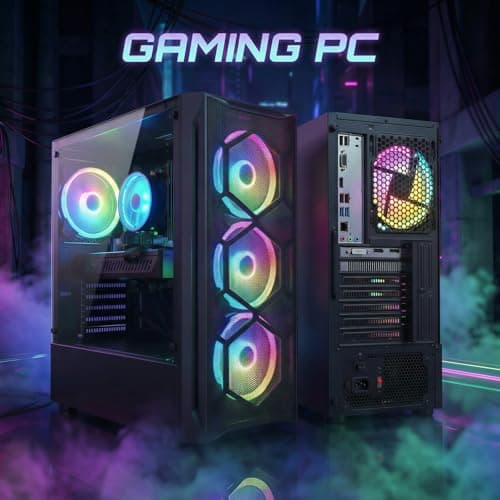 STGAubron Gaming PC Desktop Computer, Intel Core i7 up to 3.9GHz, Radeon RX 580 8G, 16G RAM, 512G SSD, WiFi 6, BT 5.0, RGB Fan x4, Windows 11 Home — view 2