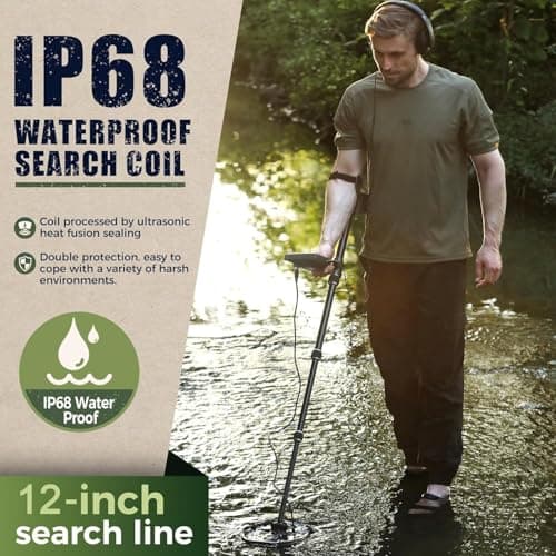 Gbnryg Metal Detector for Adults, Waterproof, 5 Detection Modes, Higher Accuracy 12 Inch IP68 Coil, Larger LCD Display (M55J-Gray) — view 4