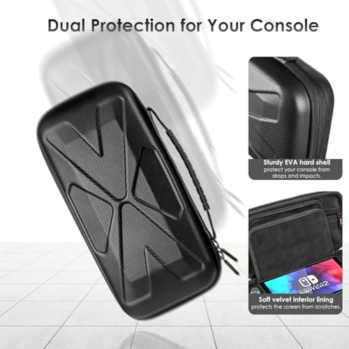 SPOVEN for Nintendo Switch 2 Case Black (2025), Portable Large Capacity Carrying Protective Hard Shell Travel Case, 4 in 1 Accessories Bundle with 2 Screen Protectors, 2 Thumb Grip Caps & Installation Tray — view 5
