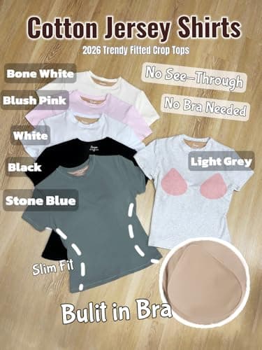 Danysu Cotton Crewneck T Shirts with Built in Bra Summer Short Sleeve Crop Tops for Women Nude Fitted Basic Tees White X-Large — view 4