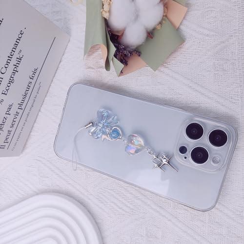 cioatu1-4PCS Cute Phone Charms Aesthetic Y2K Cell PhoneCharms Strap Strawberry Butterfly Star PhoneCharm Y2K Accessories for Bag Keychain Airpods Camera Pendants Decor (1x Blue Heart) — view 5
