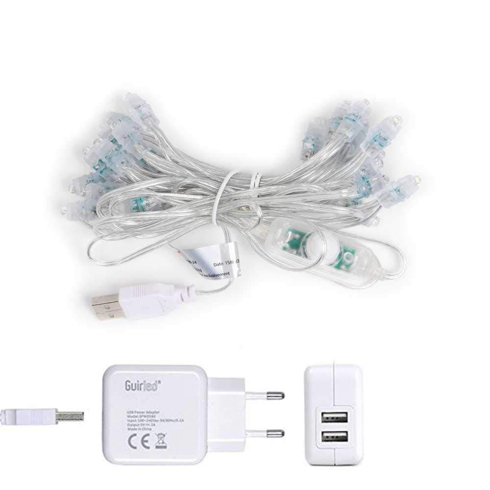 GuirLED - Guirnalda luminosa bolas de algodón LED USB- Luz de noche para bebé 2h - Adaptador de corriente dual USB 2A incluido - 3 intensidades - 16 bolas 1,6m - Byzantin — view 8