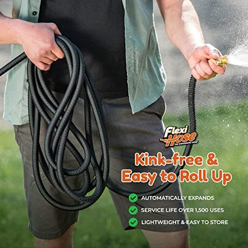 Flexi Hose Lightweight Expandable Garden Hose, 50FT - Retractable Garden Hose, Water Hose - No-Kink Flexibility, 3/4 Inch Solid Brass Fittings and Double Latex Core — view 4