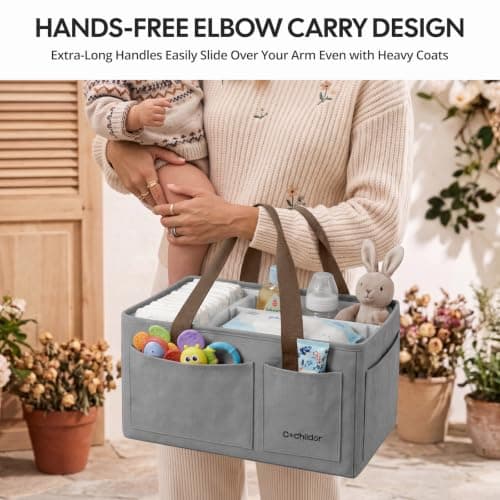 Cochildor Baby Diaper Caddy, Large Nursery Storage & Car Organizer, Gray