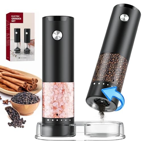 Electric Salt and Pepper Grinder Set, Automatic Battery Salt and Pepper Shakers，6 Adjustable Coarseness with LED, 100ml Upgraded Larger Capacity Pepper Mill Shakers for Kitchen, Dining and Gifts