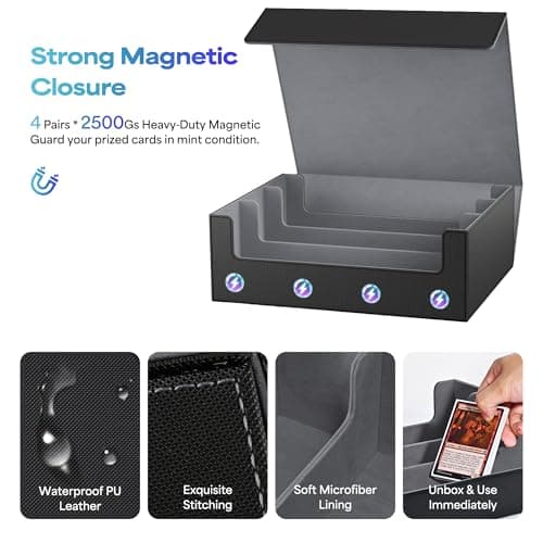 UAONO Trading Card Storage Box, Holds 1800+ Sleeved Cards with 10 Dividers & 3 Stoppers, Card Organizer for TCG/Magic/Mtg storage and Collection, 3-Row Black&Gray — view 4