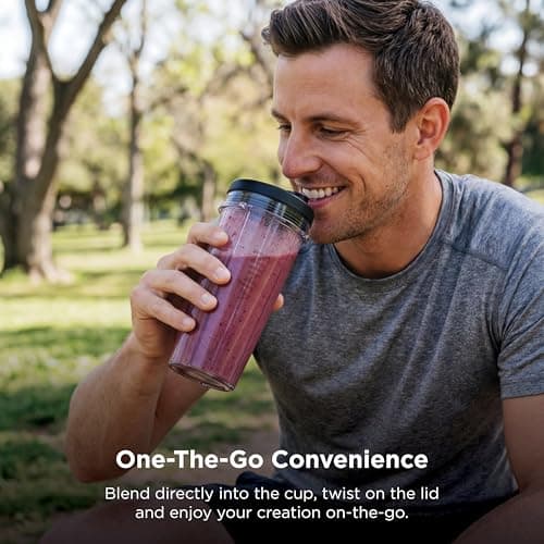 Ninja Nutri-Plus Personal Blender | Compact Push to Blend | Make Frozen Drinks, Smoothies, Sauces & More | With (3) 20 oz. To-Go Cups, (2) Spout-Lids & (1) Storage-Lid | 900 Peak Watt | Silver | BN301 — view 3