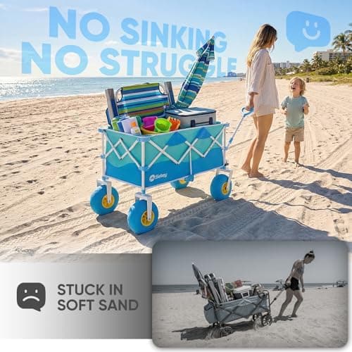 Sekey Heavy Duty Beach Wagon with 9" Big Sand-Proof Wheels – 600lb Capacity, 200L Oversized Foldable Cart | Adjustable Handle & All-Terrain Tires for Sand, Camping, Groceries — view 2