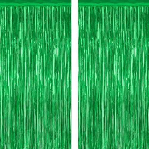 ZATAYE 2 Pack Green Foil Curtain Backdrop Birthday Party Decorations