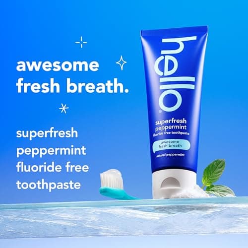 Hello Superfresh Natural Peppermint Fluoride Free Toothpaste for Bad Breath, 5 Oz, Minty Bad Breath Toothpaste, SLS Free, Vegan, Helps Whiten Teeth by Removing Surface Stains (Pack of 3) — view 2