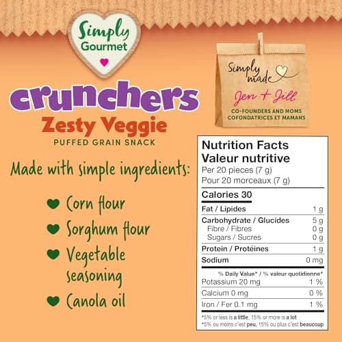 Simply Gourmet Crunchers, Zesty Veggie, 6 x 32g | 8 Months+ | No Added Sugar, Dairy Free | Made in Canada — view 5