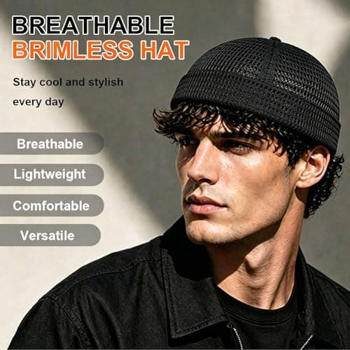 Men's Breathable Brimless Hat Summer Style Mesh Tang, Mesh Tang Hat, Adjustable Breathable Docker Cap for Men Women (Black)