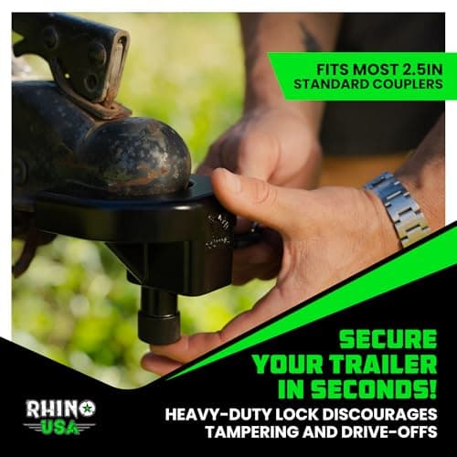 Rhino USA Trailer Hitch Lock Kit Heavy Duty Anti Theft Trailer Coupler Locks for RV, Camper, Trailer, Boat, Caravan - Reinforced Solid Steel Tow Lock for Trailer Tongue (2-5/16") — view 3