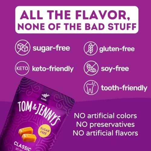 Tom & Jenny's Sugar Free Caramel - Individually Wrapped Sugar Free Candy - Zero Sugar Keto Caramels (Sea Salt & Vanilla Classic Chewy Caramel) — view 7