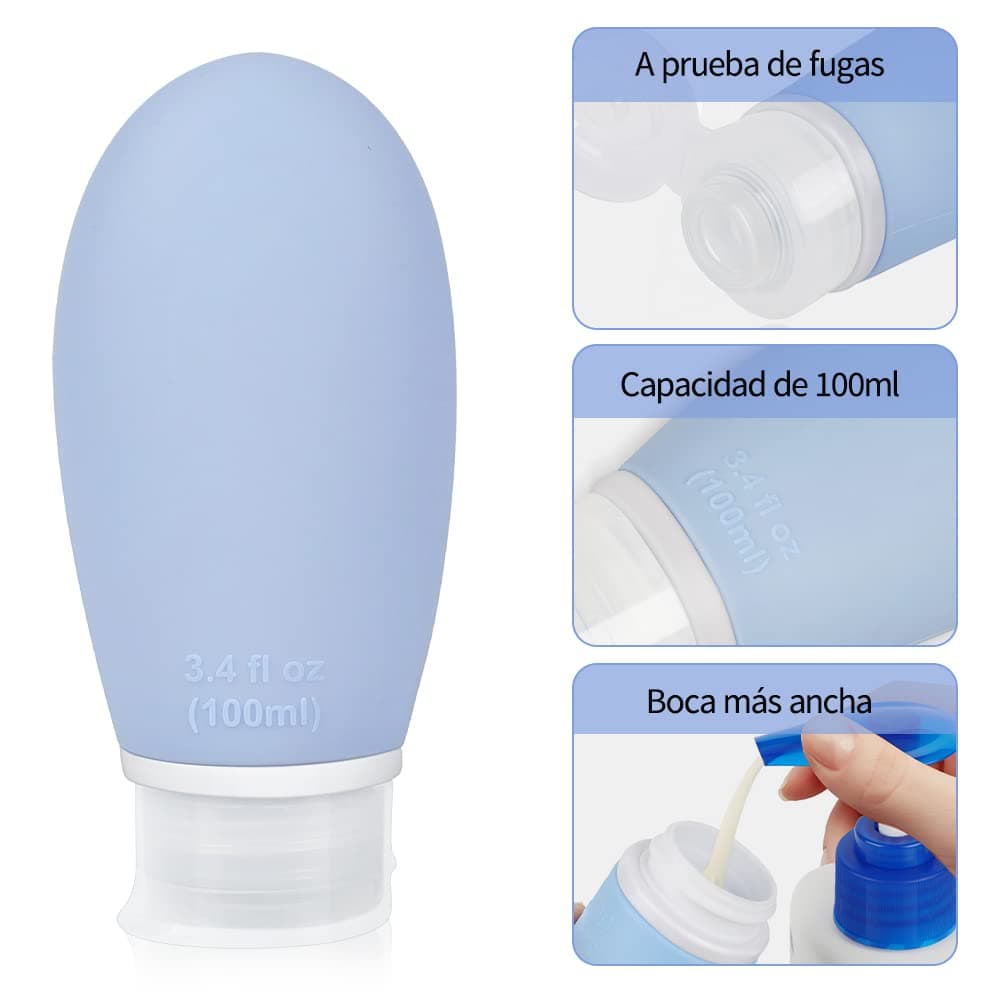 Opret Botes Viaje Rellenables 100ml 3 Piezas, Botellas de Viaje Silicona para Gel y Champu, Botes Viaje a Prueba de Fugas para Gel, Champús, Lociones y Artículos de Tocador, FDA Certificado Sin BPA — view 4