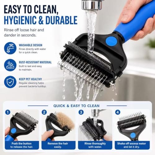KIVMTAR Deshedding Dog Brush，3-in-1 Undercoat Rake for Dogs，Pet Pro Grooming Tool – Ultimate Dematting Comb & Deshedding Brush for Cats and Dogs, Perfect for Shedding & Detangling (Blue) — view 2