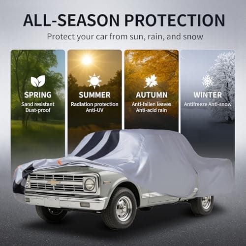Chevy C10 Truck Cover Custom Fit 1960-1987 Regular Cab Short Bed(6.5') with Door Zipper, 10 Layers Outdoor Heavy Pickup Truck Cover Waterproof All Weather, Wind Dust Sun Protector. — view 3