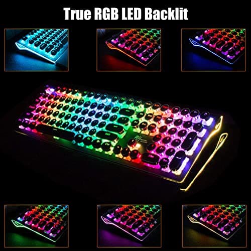 RK ROYAL KLUDGE S108 Typewriter Style Retro Mechanical Gaming Keyboard Wired with True RGB Backlit Collapsible Wrist Rest 108-Key Blue Switch Round Keycap - Black — view 4
