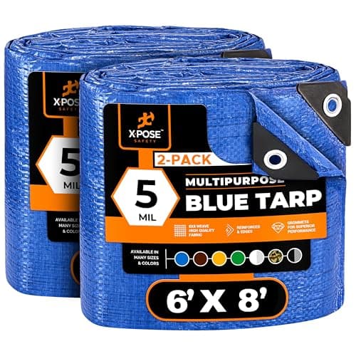 Better Blue Poly Tarp 6' x 8' (2-Pack) - Multipurpose Protective Cover - Lightweight, Durable, Waterproof, Weather Proof - 5 Mil Thick Polyethylene - by Xpose Safety
