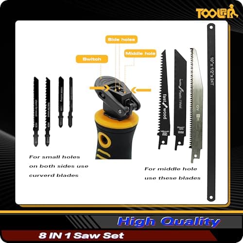 8-In-1 Multi Blades Hand Saw, Drywall Cutter. Hacksaw. Long Blade Hand Saw, Jab Saw, For Cutting Drywall, Sheetrock, Wood, Metel, Plastic, Plywood. Blade Quick Change Mechanism.