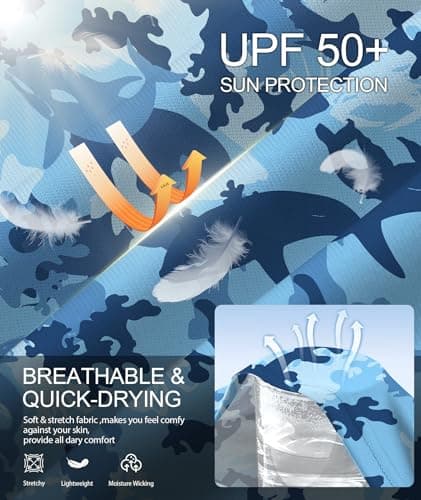 ZITY Men's Sun Protection Printd Shirts Long Sleeve Rash Guard Hoodie UV UPF 50+ Fishing Running Athletic Sweatshirts Blue Sea XL — view 4