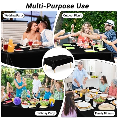 QZYL 4 PCS Picnic Table Cover with Bench Covers, Black Plastic Table Cloths, 54 X 108 in Disposable Waterproof Rectangle Table Covers for Camping Birthdays Weddings Parties Christmas — view 5