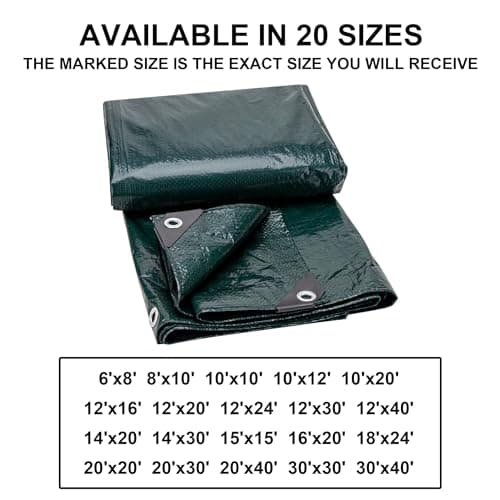 CARTMAN Finished Size 8x10 Feet Waterproof Green Tarp 8 Mil Thick, Multipurpose Protective Cover for Emergency Rain Shelter Camping Tarpaulin — view 5