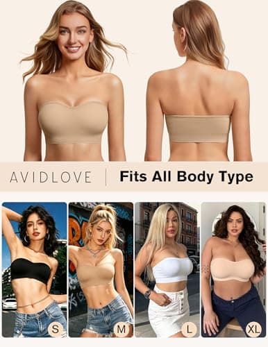 Avidlove Strapless Bras for Women Non-Slip Bandeau Bra Push Up Invisible Bralettes Seamless Wireless No Underwire Padded Tube Top Bra Nude M — view 5