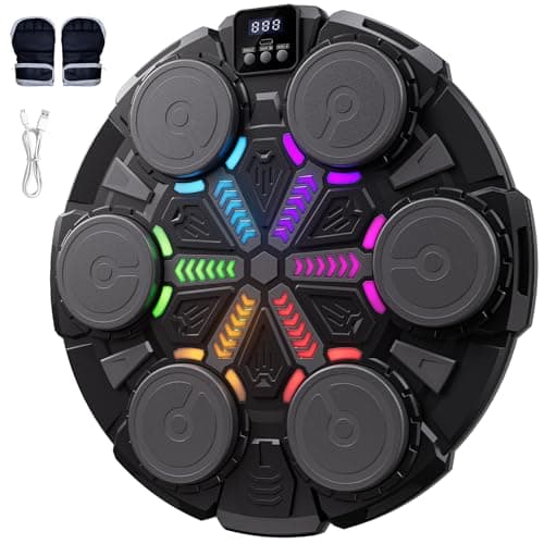 Music Boxing Machine for Kid & Adults, Music Punching Machine with Rhythm Light, Smart Training Equipment with Boxing Gloves, Sports Toy Gift for Kid & Adults (Black)