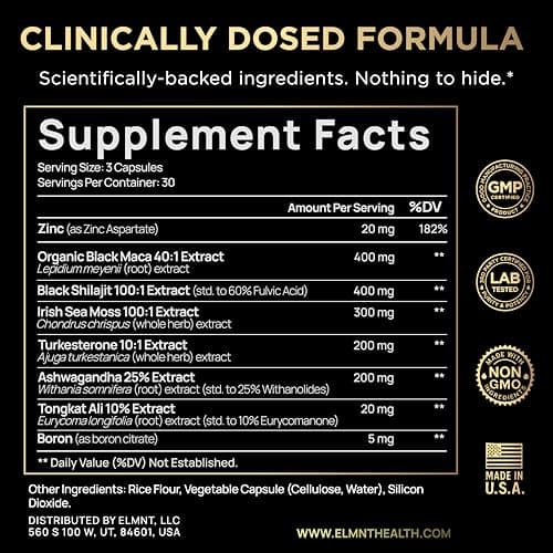 ULTRA MALE® Premium Testosterone Booster for Men w. 100:1 Shilajit, 40:1 Black Maca, Ashwagandha 25%, Tongkat Ali 10% - Clinical Strength Male Enhancing Testosterone Supplement for Men Health Libido+