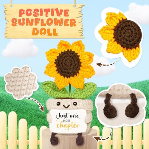 Glydein Book Lovers Gifts for Women Men, Handmade Positive Sunflower Crochet Decor, Unique Gifts for Book Lover, Teacher, Librarian, Reader, Bookworm, Reader Present — view 4