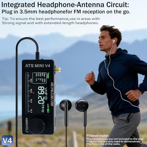 AMNVOLT V4 ATS MINI DSP Radio, Si4732 ESP32-S3 Full-Band Radio with Headphone Amplifier, 1.9" IPS Screen AM/FM/LSB/USB Receiver for Outdoor Adventures, Travel, and Daily Use
