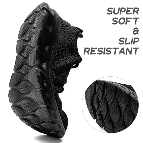 IQYNAM Running Shoes for Men Women Tennis Walking Slip on Unisex Slip-Resistant Work Shoes Breathable Athletic Workout Gym Black Sneakers Size Women 13/Men 12 — view 5