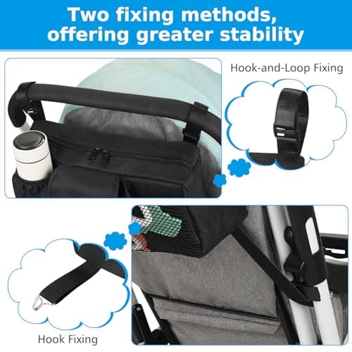 Accmor Stroller Organizer, Universal Large Capacity Stroller Bag Caddy Organizer Accessories for Uppababy, Nuna, Doona, Britax Strollers, Black — view 3