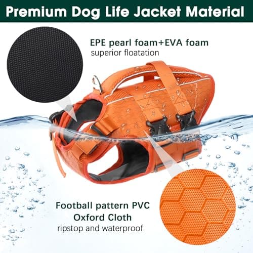 Kuoser Dog Life Jacket High Flotation, Reflective Dogs Life Vest for Swimming Boating, Adjustable Small Medium Large Dog lifejacket, Lightweight Dogs Life Preserver Rescue Handle Spring Summer Pool — view 3